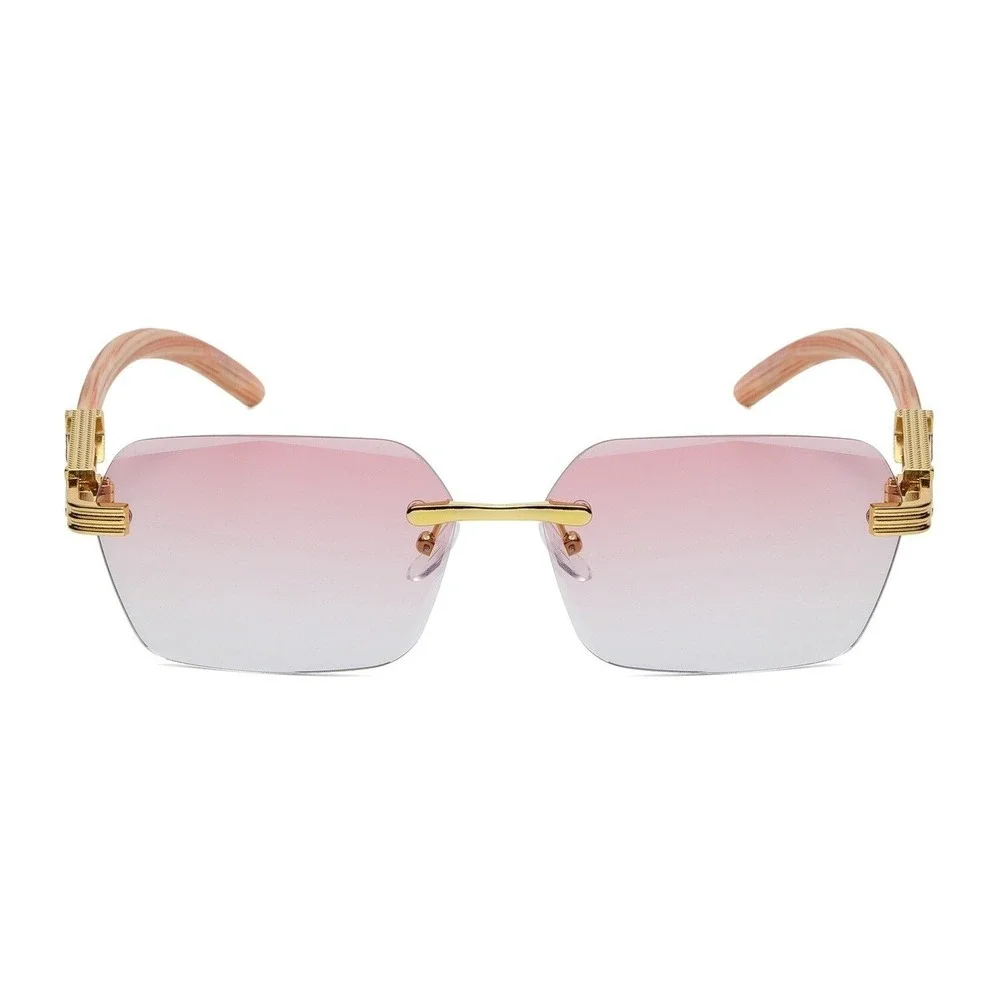 Rimless Sunglasses Men Fashion Shades Wood Grain Arm Pink Lens Retro Lentes 2026